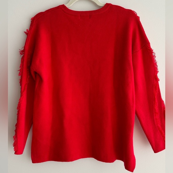 ontwelfth Red Fringey Sweater, Bright Red Knit Crewneck Sweater, Size Medium - Picture 12 of 16